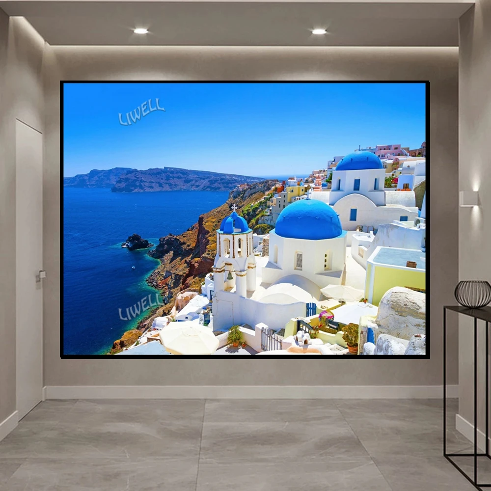 5d Full Drills Mosaic Greece Santorini Island Seaside Scenery Diamond Painting Cross Stitch Embroidery Artwork Wall Poster Decor