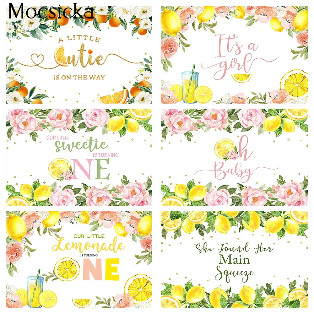 A Little Cutie is On The Way Baby Shower Backdrop Citrus Orange Gender Reveal Background Greenery Orange Floral Girls Newborn