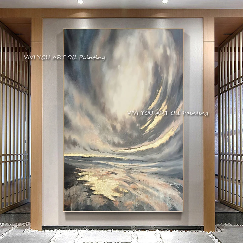 

Handmade Abstract Landscape Sky Colorful Clouds Canvas Oil Painting Modern Wall Art Pictures for Living Room Bedroom Aisle