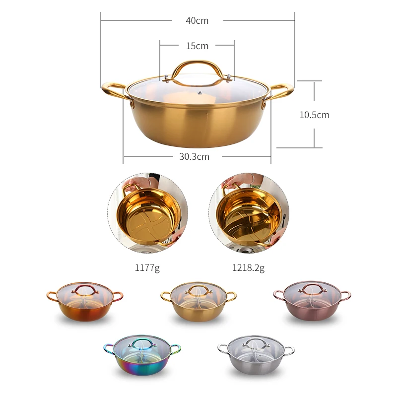 304 Stainless Steel Twin Divided Hot Pot Cooking Soup Pot Kitchen Utensils Single-Layer Compatible Soup Stock Pots Home Tools