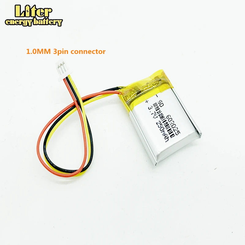 3pin connector 602025 250mAh 3.7v Applicable Dash CAM J501 J501C J501P Lithium Polymer Li-Po Rechargeable Battery