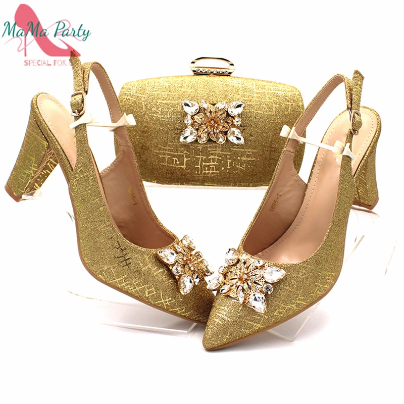 2020 Italian Design Italian Women Shoes and Bag to Match in Gold Color High Quality Lady Shoes Matching Hand Bag for Wedding