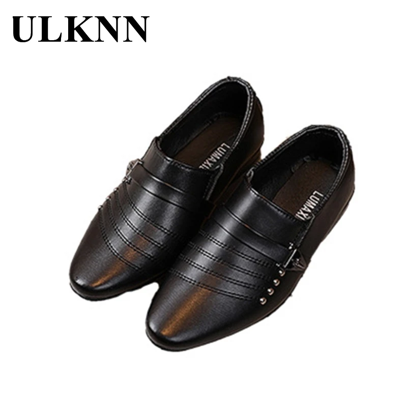 ULKNN Boy's Genuine Leather Party Shoes Autumn Student Black Pointed Toe Footwears For Children Boy Fashion Comfortable Flats