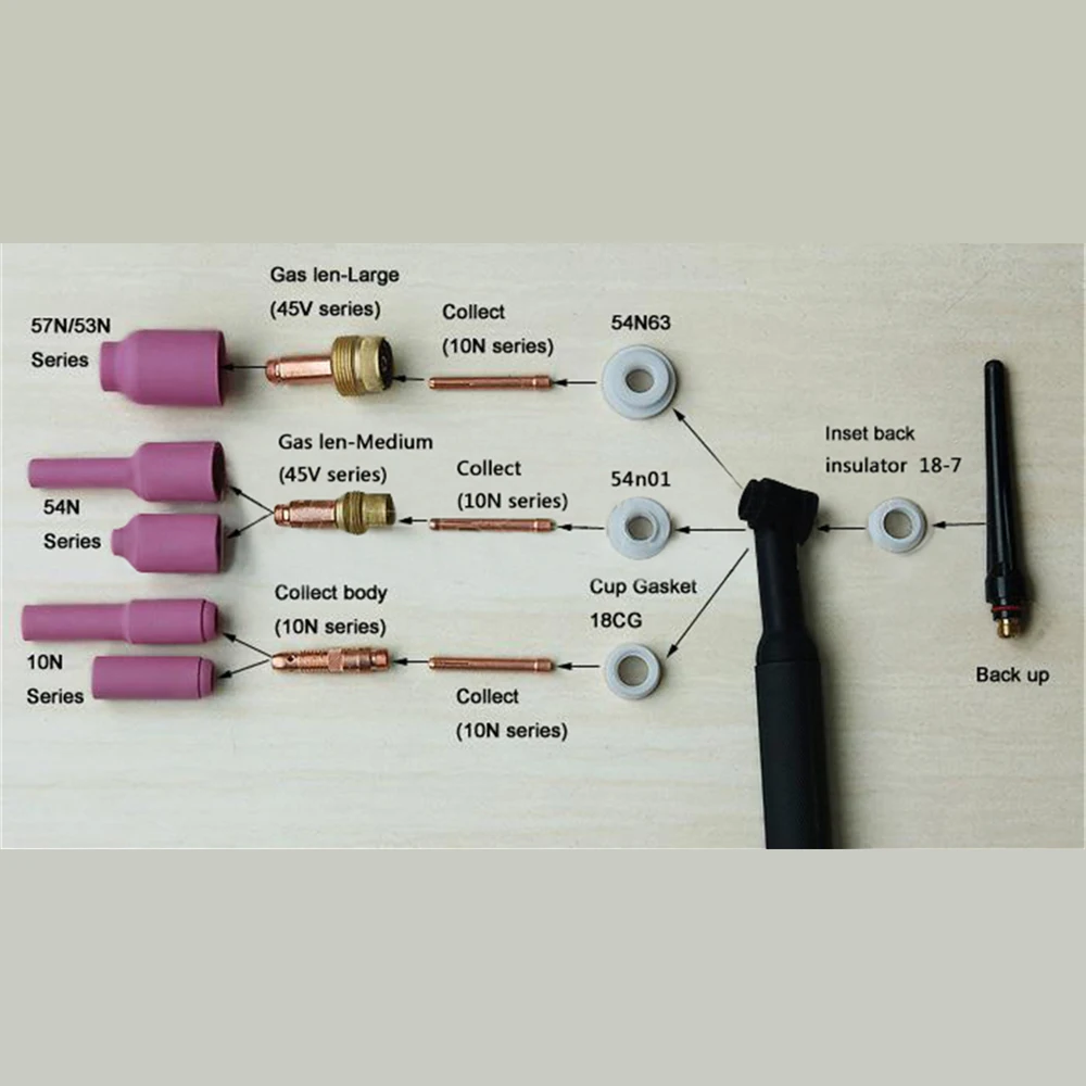 TIG Accessories KIT Long Alumina GAS Lens Nozzle & Collets Bodies Fit TIG TIG Welding Torch WP SR 17 18 26 Series 21PK