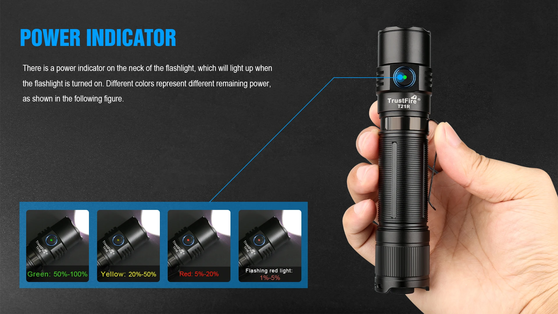 Trustfire T21R Taktische LED-Taschenlampen, 2600 lm, Typ C, USB wiederaufladbar, 21700, leistungsstarke Außenbeleuchtung, Hochleistungs-Laternen-Taschenlampe – Detail 5