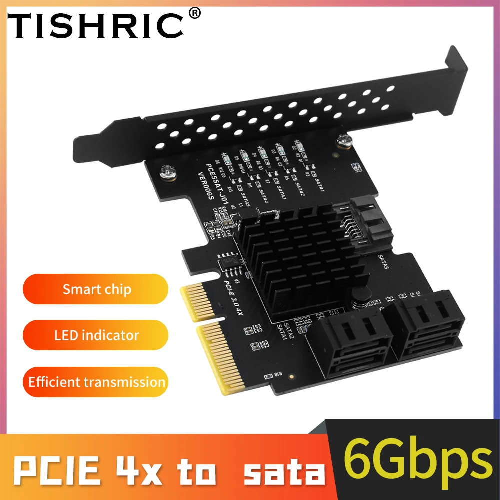 

TISHRIC PCIE 4X To 4 6 Sata Port Expansion Card Pcie Splitter 3.0 PCI-Express Slot 4x-16x Riser Card Extender For Miner Mining