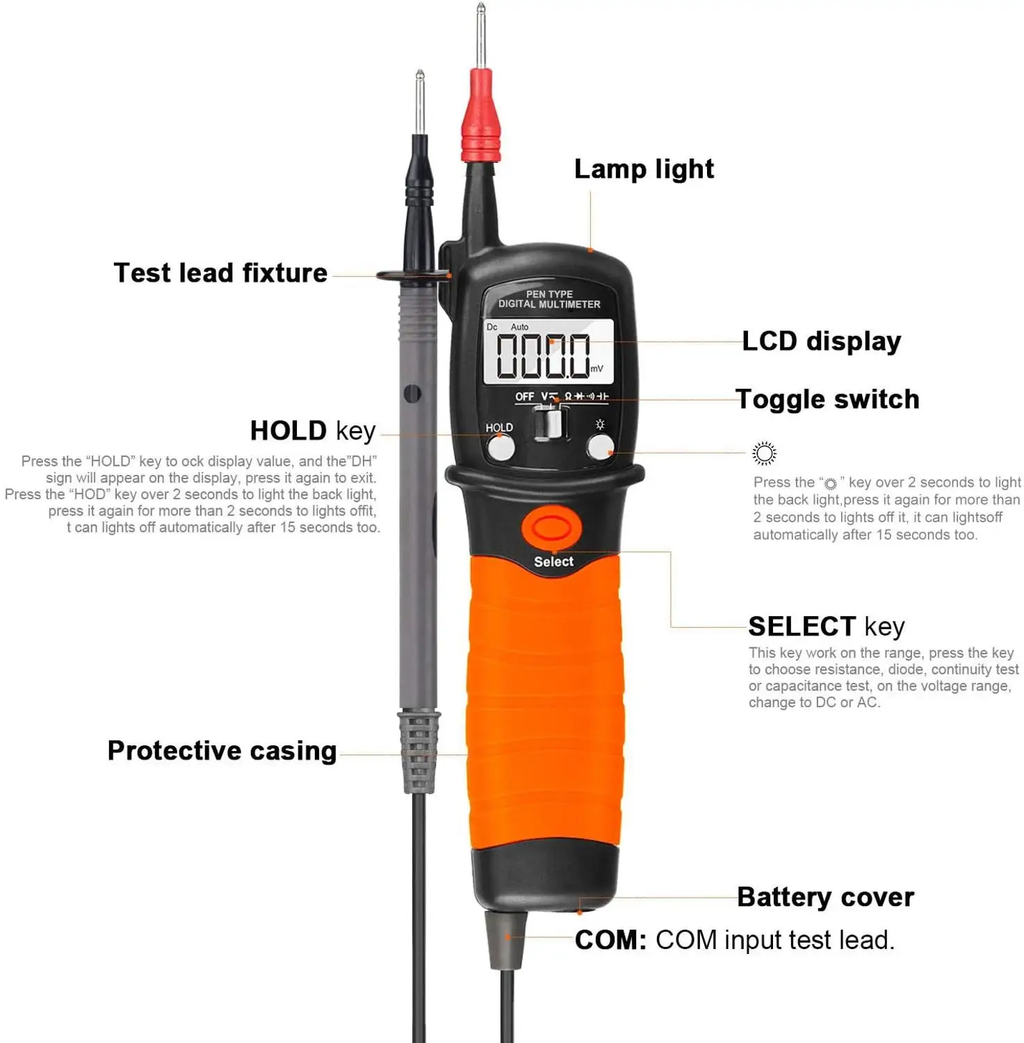 Holdpeak Pen Type Digital Multimeter, Voltage Tester, 2000 Counts for Measuring Voltmeter, Resistance Diode Tester, HP-38B