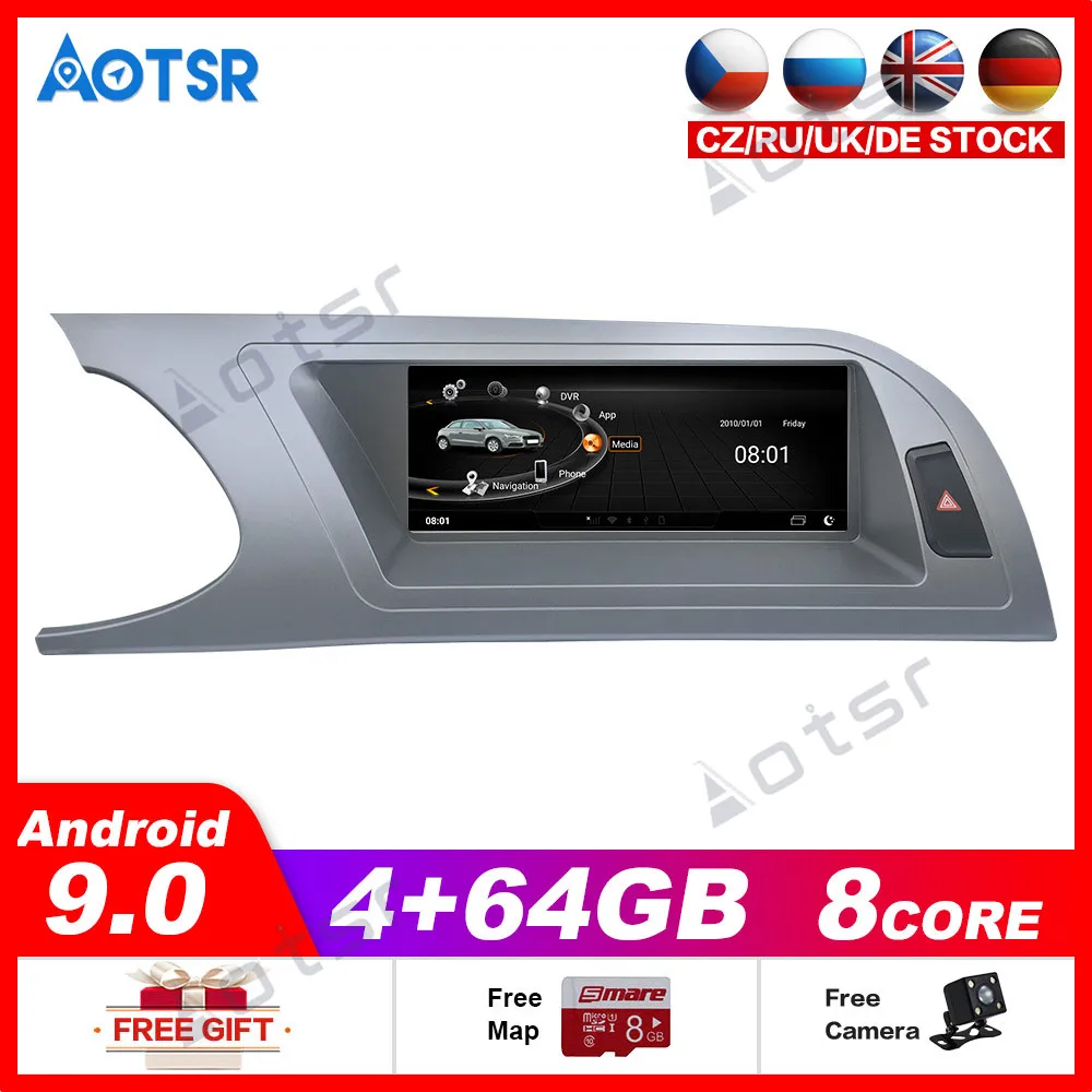 4+64GB Android 9 For Audi A4 A4L A5 B8 8K 2009-2012 Stereo GPS DVD Radio Screen Monitor MMI 2G 3G MIB  multimedia radio tape rec