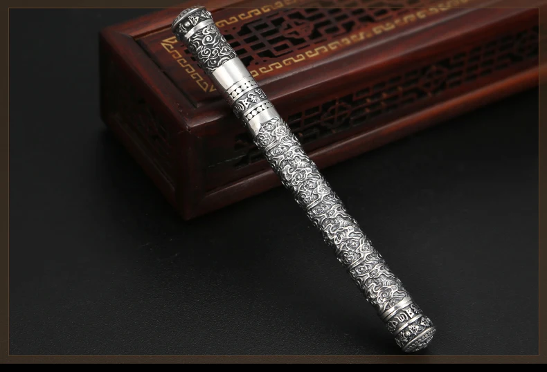 CMAJOR 925 Sterling Silver Chinese Ancient lucky cloud Patterned Ballpoint Pen Pendant Necklace Handmade Thai Jewelry Wholesale