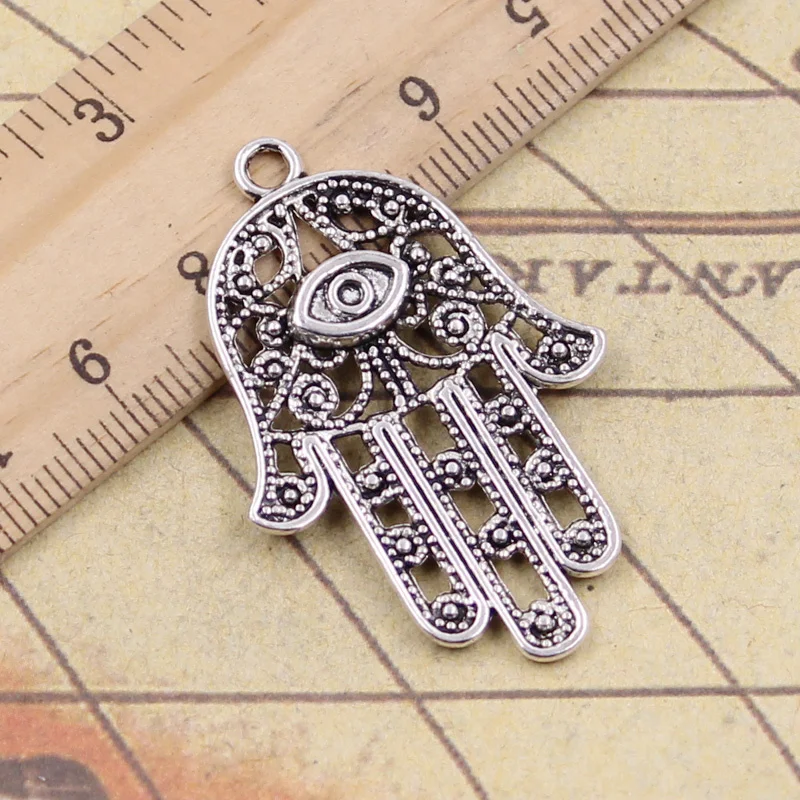 6pcs Charms Death Eye Hamsa Palm Fatima Hand 36x25mm Tibetan Bronze Silver Color Pendants Antique Making DIY Handmade Jewelry