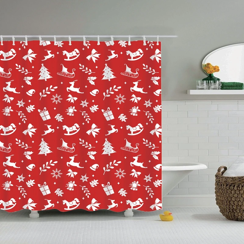 

Merry Christmas Happy New Year Santa Claus Christmas Tree Shower Curtain Bathroom Curtain With Hooks Bath Curtains or Mat