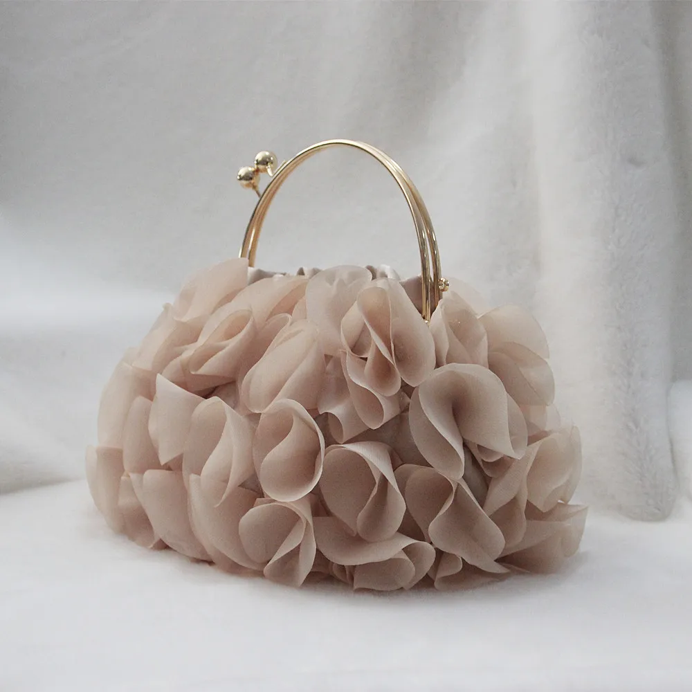 

Luxury Champagne Bags Floral Bride Totes Cute Trendy Casual Day Clutch New Fashion Brand Handbags Women Flower Cute Bag Solid