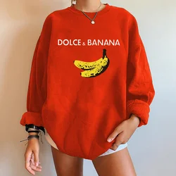 Winter Woman Sweatshirts Moletom Dolce&banana Print Women  Streetwear Round Neck Long Sleeve Drop Shoulder Loose