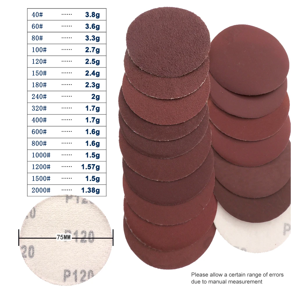 20 pz 3 pollici 75 mm disco di carta vetrata rotondo fogli di sabbia grana 40-1000 Hook Loop disco abrasivo per levigatrice grana dischi di lucidatura rossi