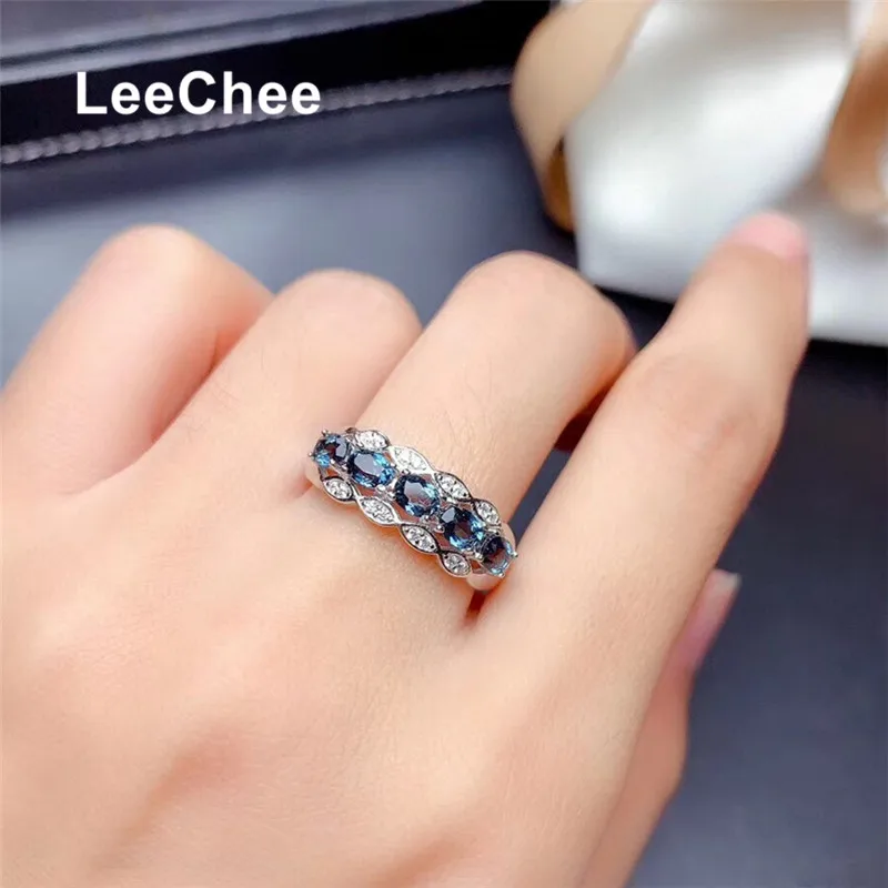 LeeChee London Blue Topaz Ring 3*4MM 5 Pieces Genuine Gemstone Fine Jewelry for Women Anniversary Gift Real 925 Sterling Silver