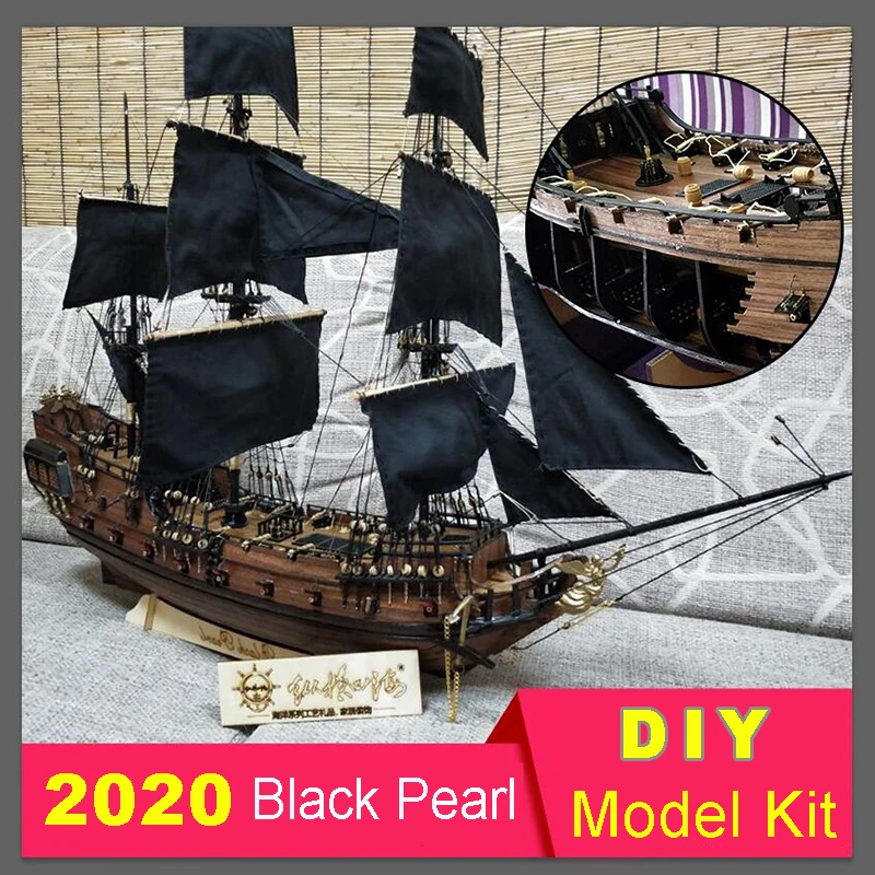 In Stock DIY Black Pearl Ship Model Set Solid Wood Movable Hands Pirates of The Caribbean Assembled Model Kit Toys