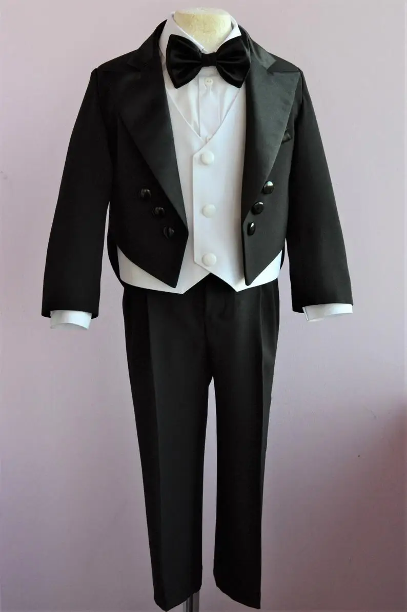 Conjunto formal de 2 peças preto para meninos, vestuário para casamento com lapela entalhada, terno para menino crianças, traje de baile de casamento (jaqueta + calça)