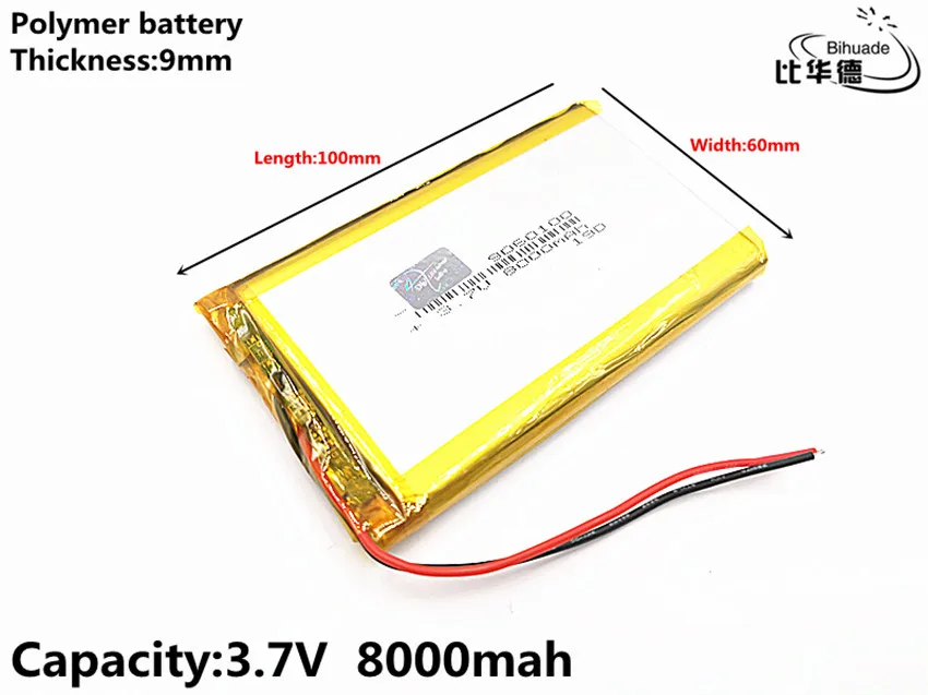Dobra jakość 3,7 V, 8000 mAH 9060100 Polimerowy akumulator litowo-jonowy / litowo-jonowy do tabletu BANK, GPS, mp3, mp4