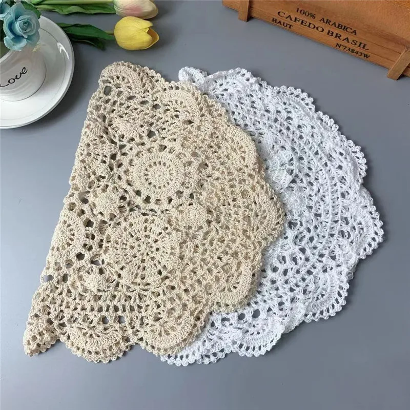 Vintage Oval Table Cloth Handmade Crochet Coaster Placemat Tablecloth Cup Glass Kitchen Dining Mat Pad Wedding Christmas Decor