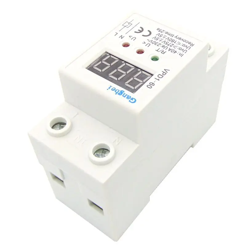 2P 40A 220V automatic reconnect over voltage and under voltage protection protective device relay with Voltmeter voltage monitor