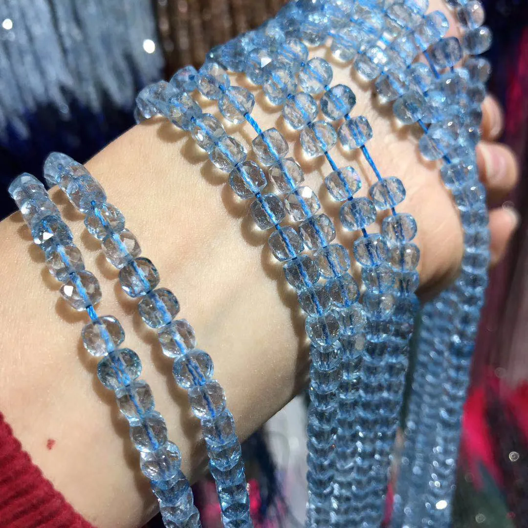 Fashion Natural Stone Blue Topazs Crystal Beads Faceted Quartz Loose Beads  For DIY Jewelry Making Necklace Bracelet Size 4x4mm