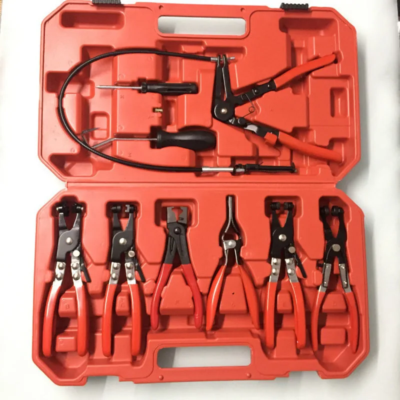 

Useful Hand Tool Set 9pcs Flexible Hose Clamp Pliers Set Swivel Jaw Flat Angled Band Automotive Tools Drill Bit