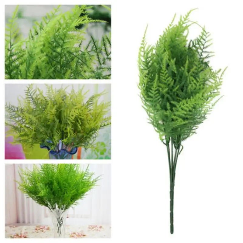 Plantas artificiales de 7 tallos, helecho de espárragos, helecho de plástico, hojas verdes, flor falsa, adornos para boda, oficina, hogar, decoraciones de mesa