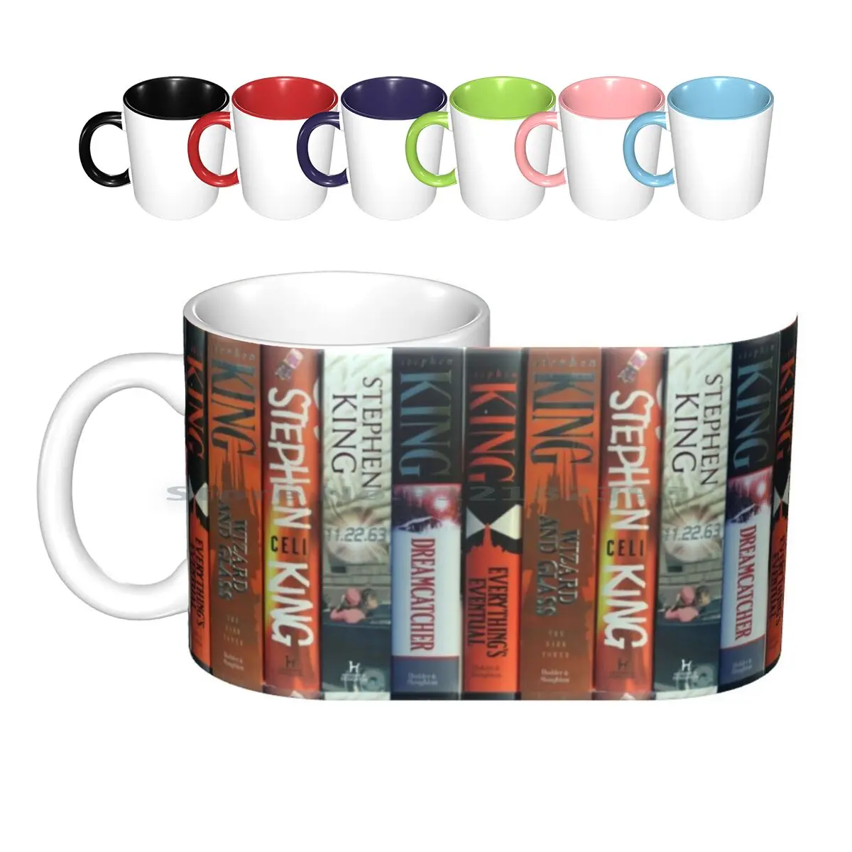 Sk Red Ceramic Mugs Coffee Cups Milk Tea Mug Stephen King Books Novels Spines Horror Fiction Writer Creative Trending Vintage