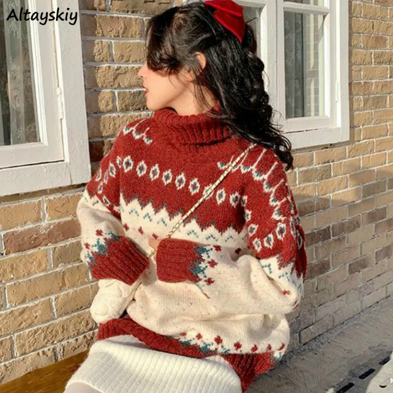 Christmas Sweater Women Lovely Retro Chic Ulzzang Trendy Acrylic Design College Teens Knitwear All-match Daily Female Clothing