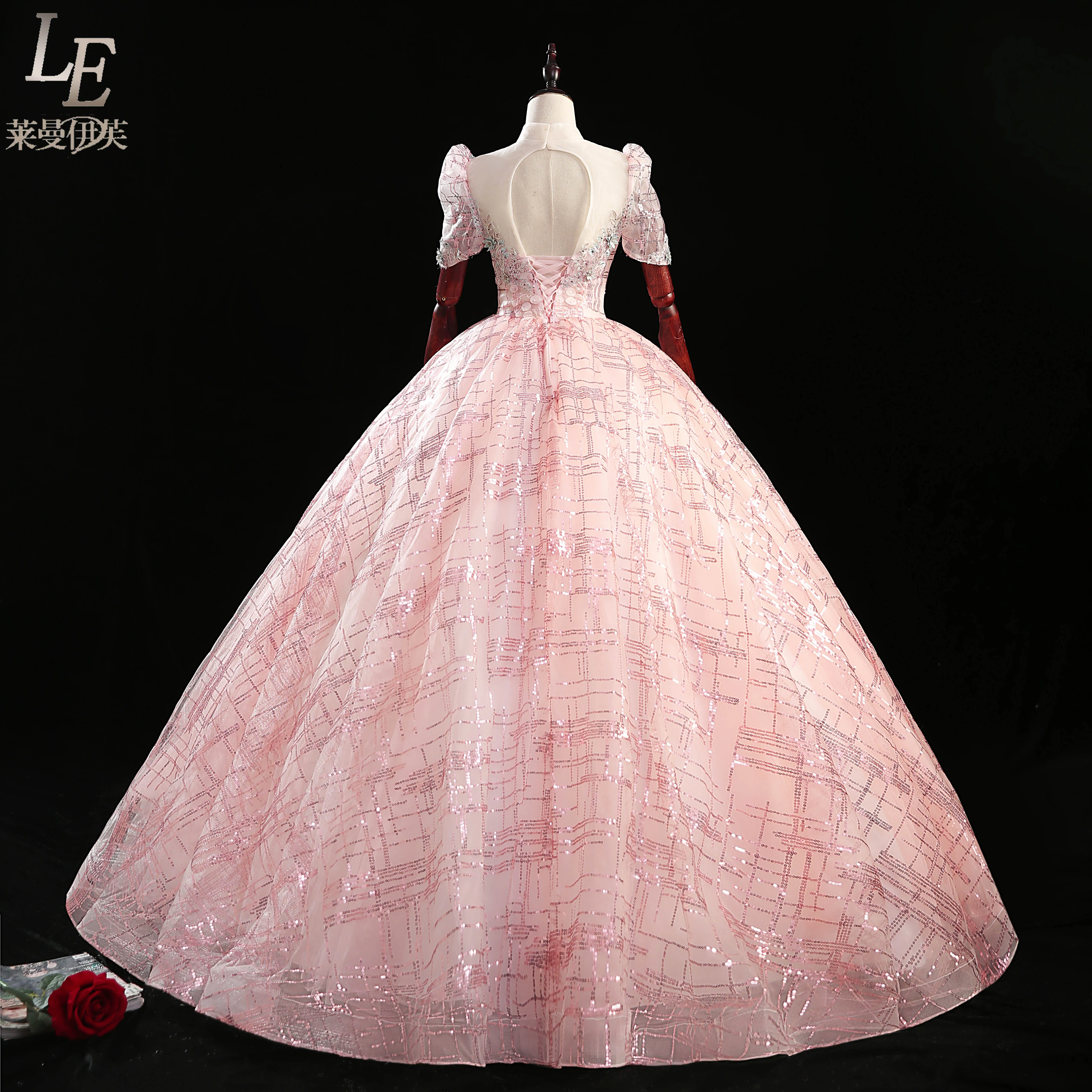 pink/grey embroidery flower beading court ball gown royal Medieval Renaissance Victorian dress Belle ball