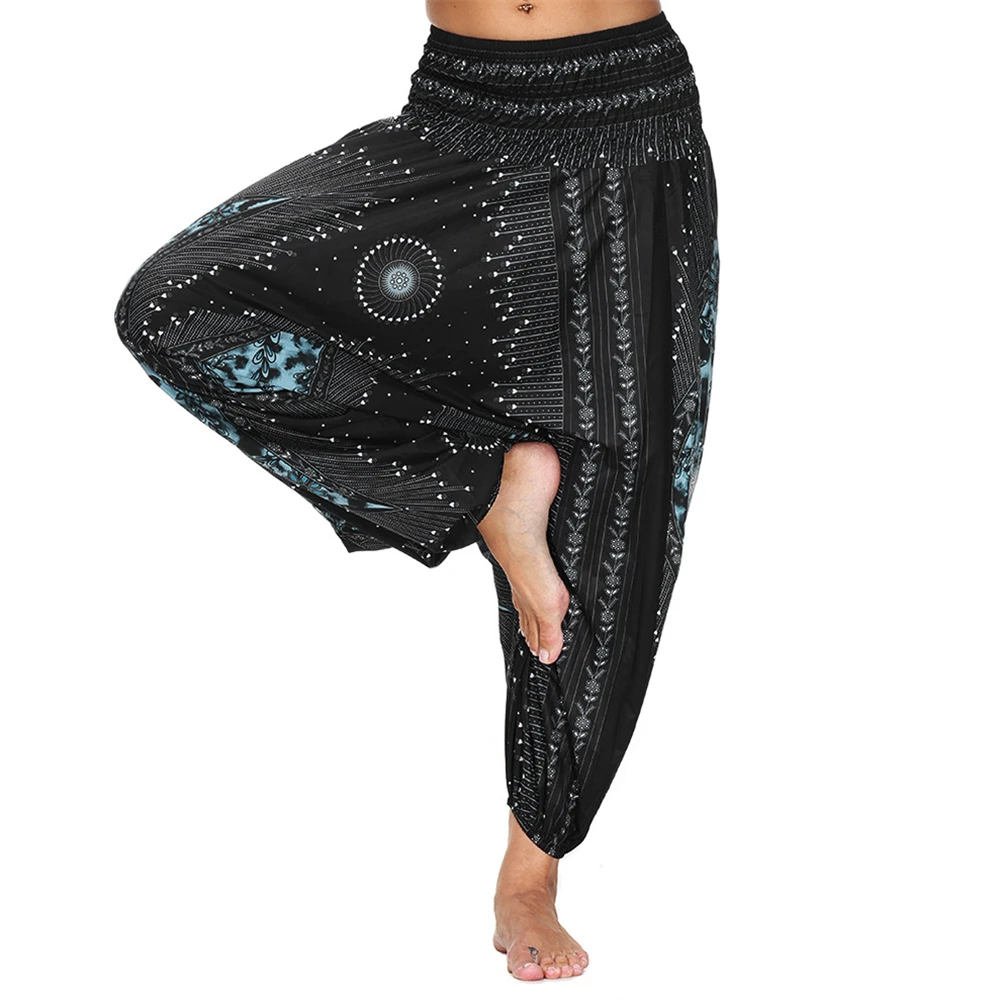 Women Boho High Waist Loosed Yoga Pants, Harem Baggy Hippie Aladdin Genie Beach Pants