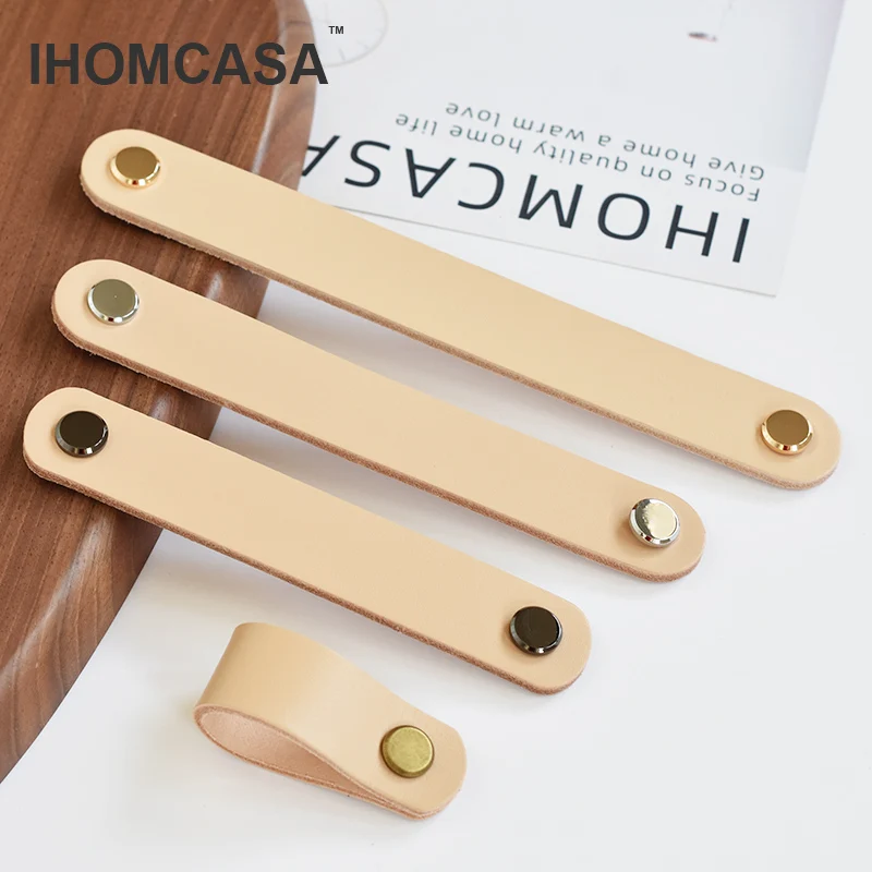 IHOMCASA Nordic Thick Leather Cabinet Handles Drawer Pulls Knob Door Handle for Furniture Cupboard Wardrobe Kitchen