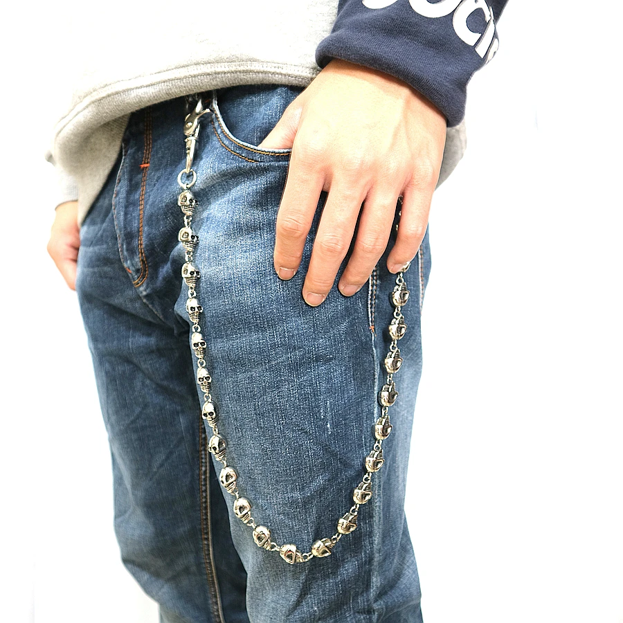 Unisex 316L Stainless Steel Skull Skeleton Jeans Chain Belt