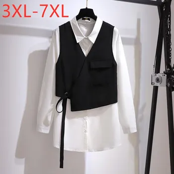 Novo 2021 senhoras primavera outono plus size topos para as mulheres grande solto manga comprida botão de algodão branco camisa 3xl 4xl 5xl 6xl 7xl