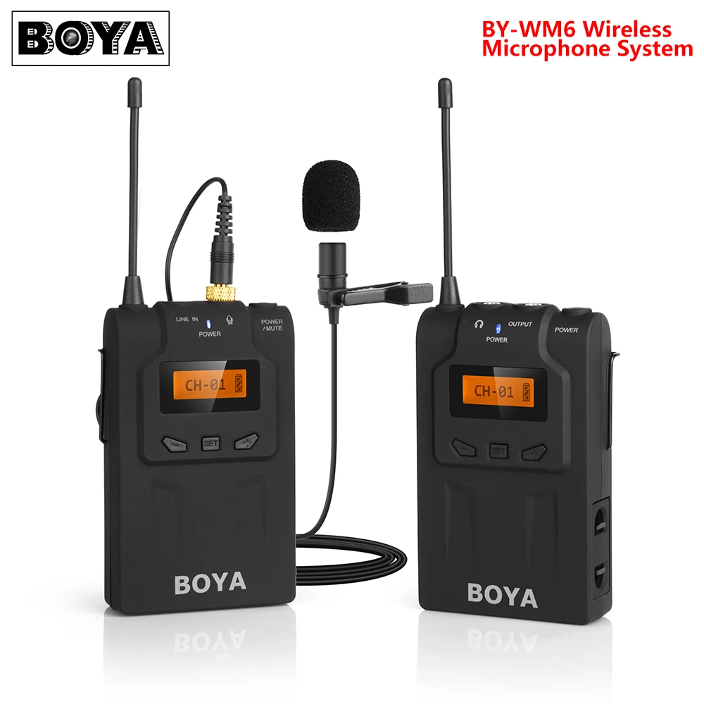 

BOYA BY-WM6 UHF Беспроводная микрофонная система 48 каналов всенаправленный петличный профессиональный микрофон для цифровых зеркальных видеокамер Sony