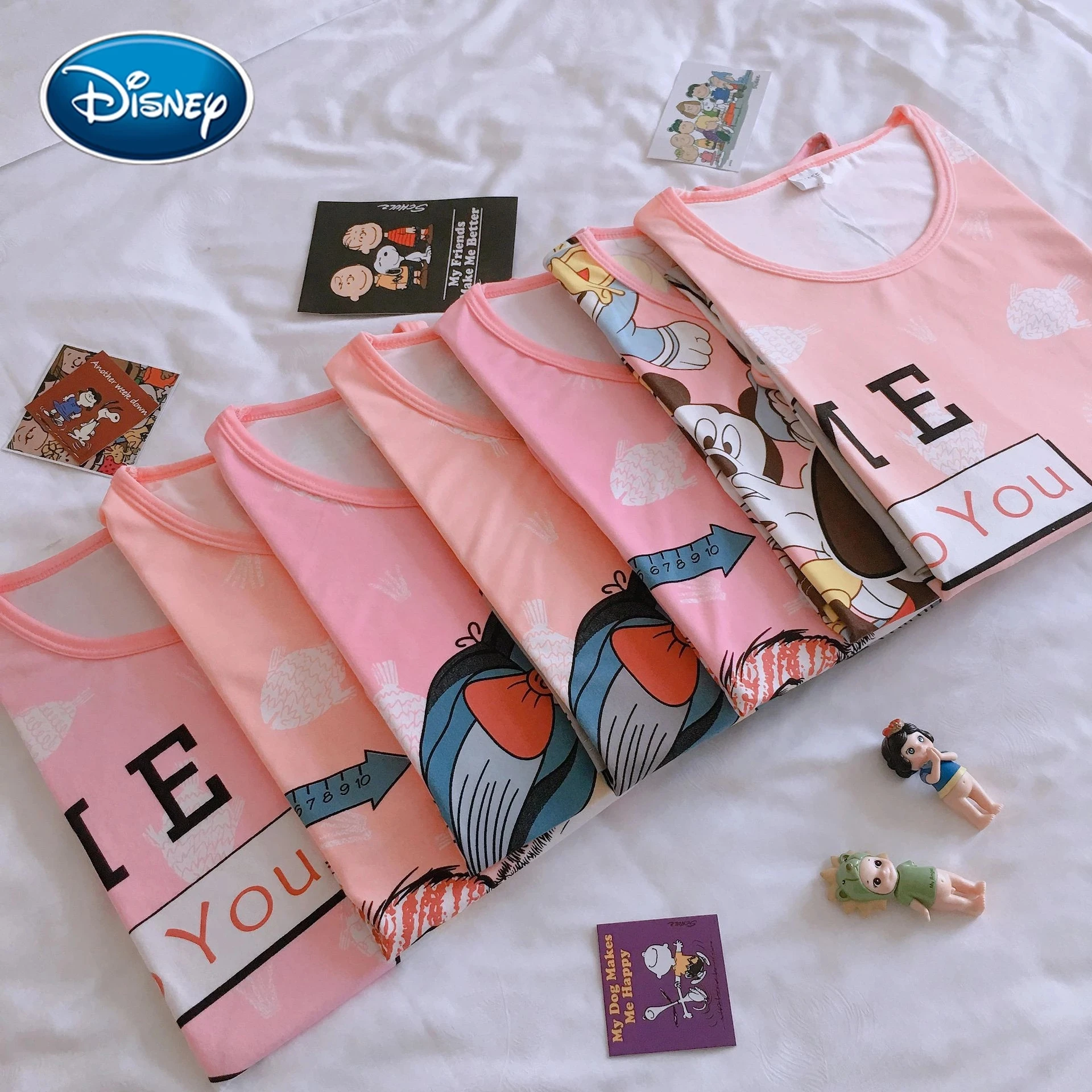 Disney-Robe de nuit imprimée Minnie Mouse Cartoon pour femme, chemise de nuit à manches courtes, belle chemise de nuit, nouveau