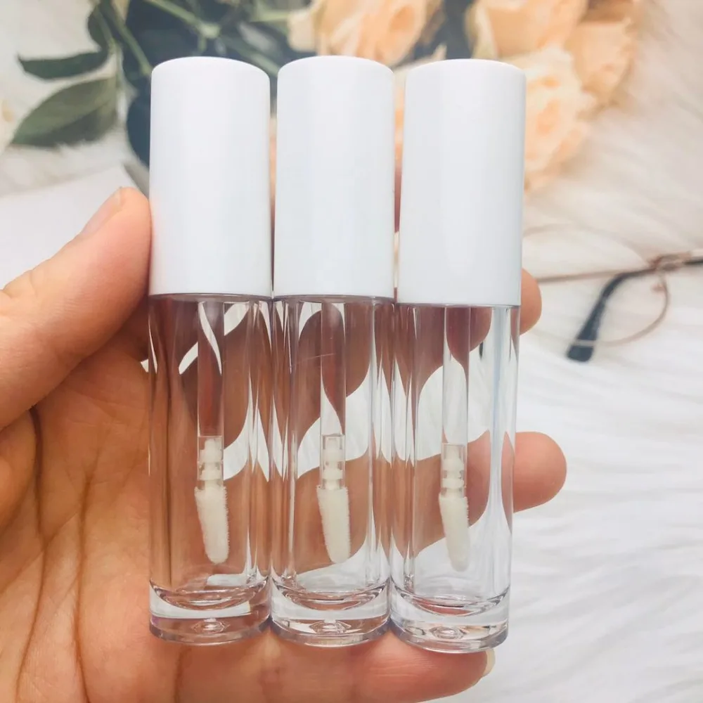 Set mit 10 Lipgloss-Fläschchen, 5 ml, weiße leere Lipgloss-Tuben, klare weiße Eyeliner-Kosmetikverpackung. – Detail 1