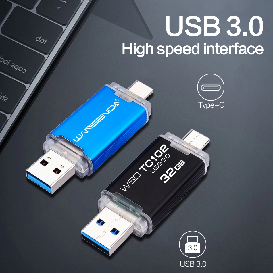Флеш-накопитель WANSENDA OTG USB 3,0 Type-C, 512 ГБ, 256 ГБ, 128 ГБ, 64 ГБ, 32 ГБ, 16 ГБ, флеш-накопитель для Android/ПК/Mac, флеш-накопитель