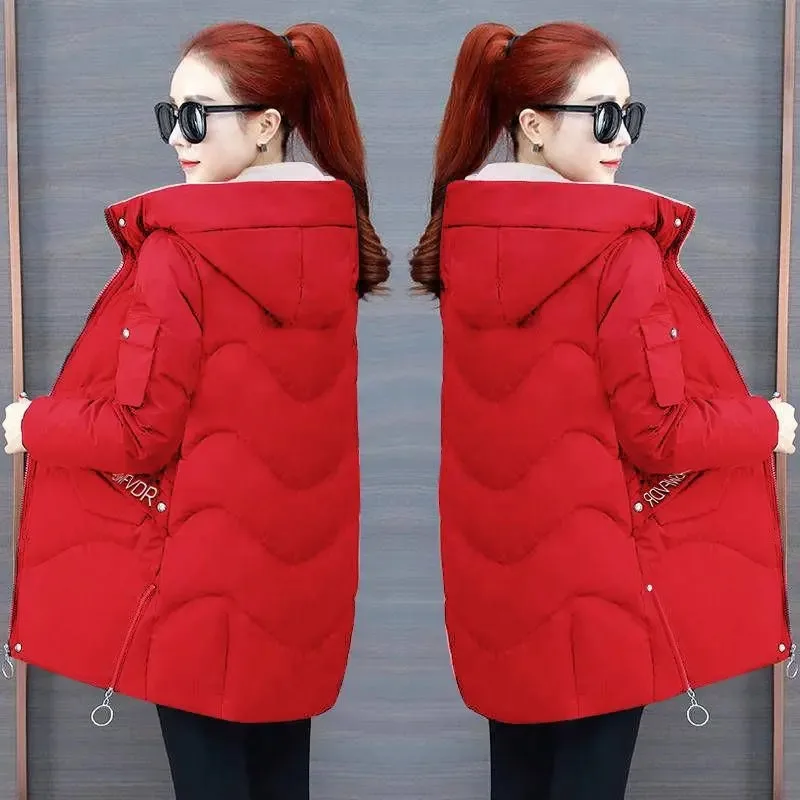 2022 Women Winter Jacket Hooded Warm Coat Green Cotton Padded Jacket Female Long Parka Splice Women Wadded Jaqueta Feminina Tops