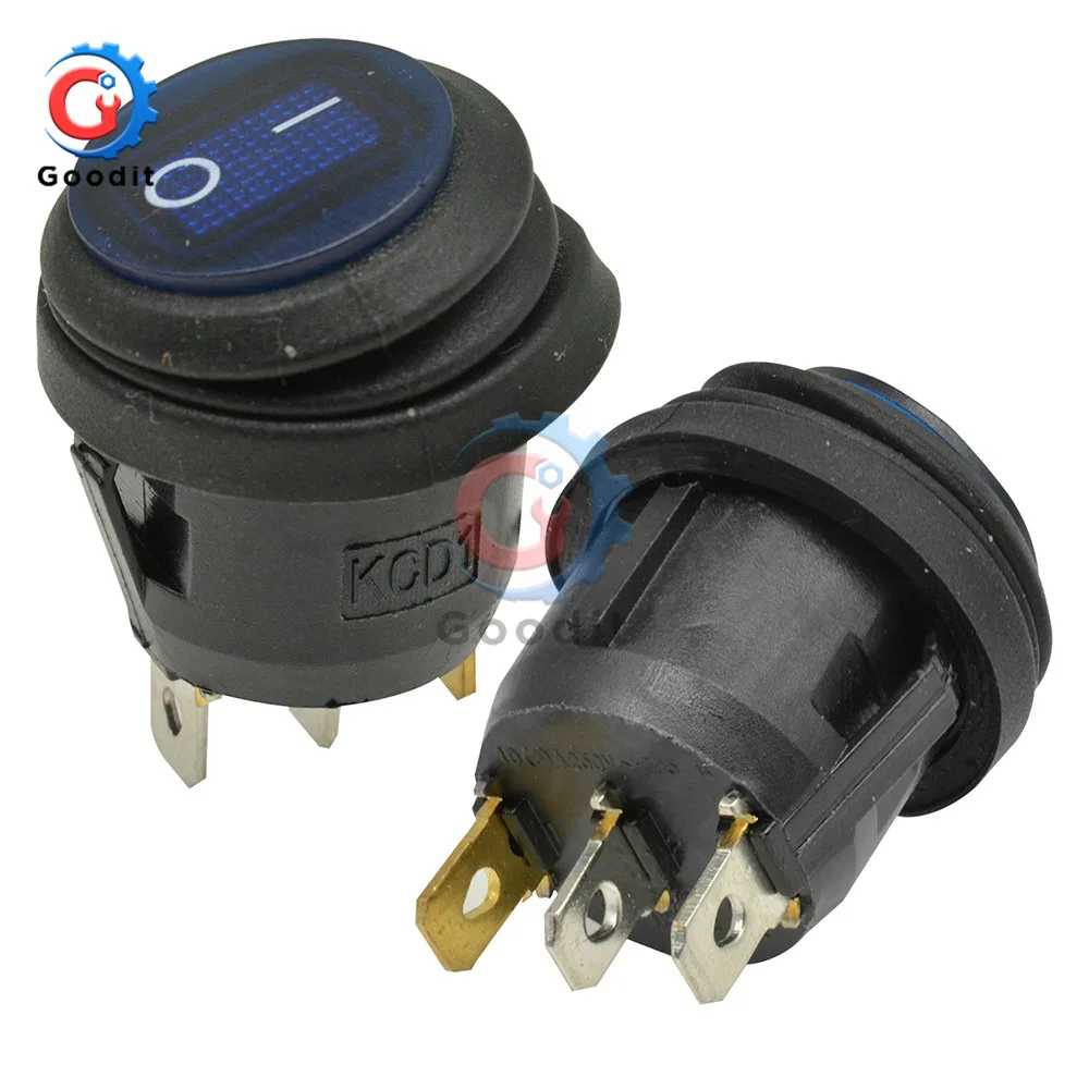 5pcs On Off 6A/250V Heavy Duty 3 pin Sealed Waterproof Car Auto Boat Marine Round Toggle SPST Rocker Switch push Button with LED