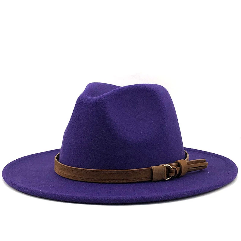 Simple Women Men Wool Fedora Hat With Leather Ribbon Gentleman Elegant Lady Wide Brim Jazz Church Panama Sombrero Cap 56-58-60CM