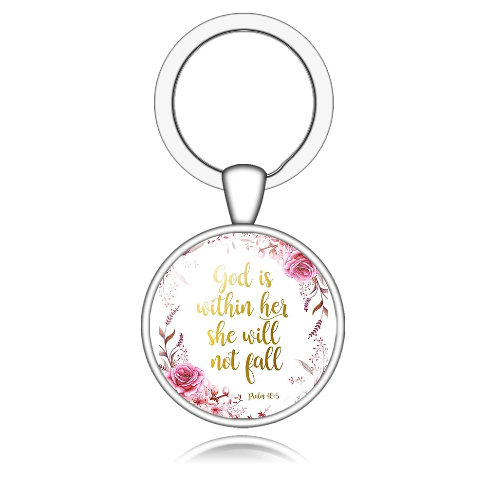 God Is Within Her. She Will Not Fall (psalm 46:5) Bible Quote Faith Keychain Keyring Bible Verse key chain Christian Party Gift