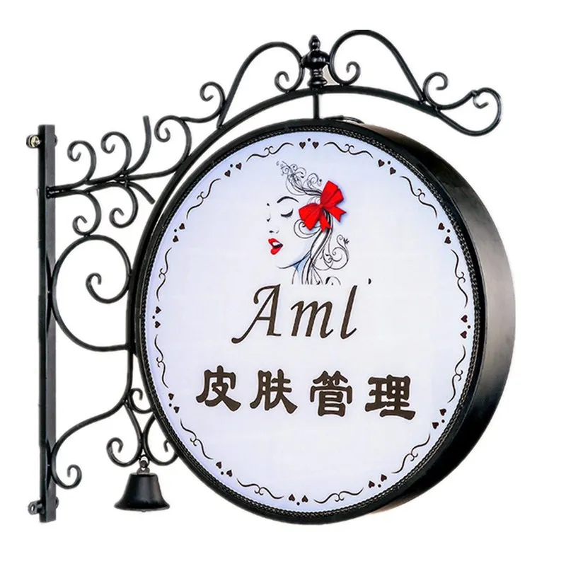 Custom Wrought Luminous Iron Light Box, Double-Sided LED Lighting, Outdoor Hanging Billboard, Door Sign