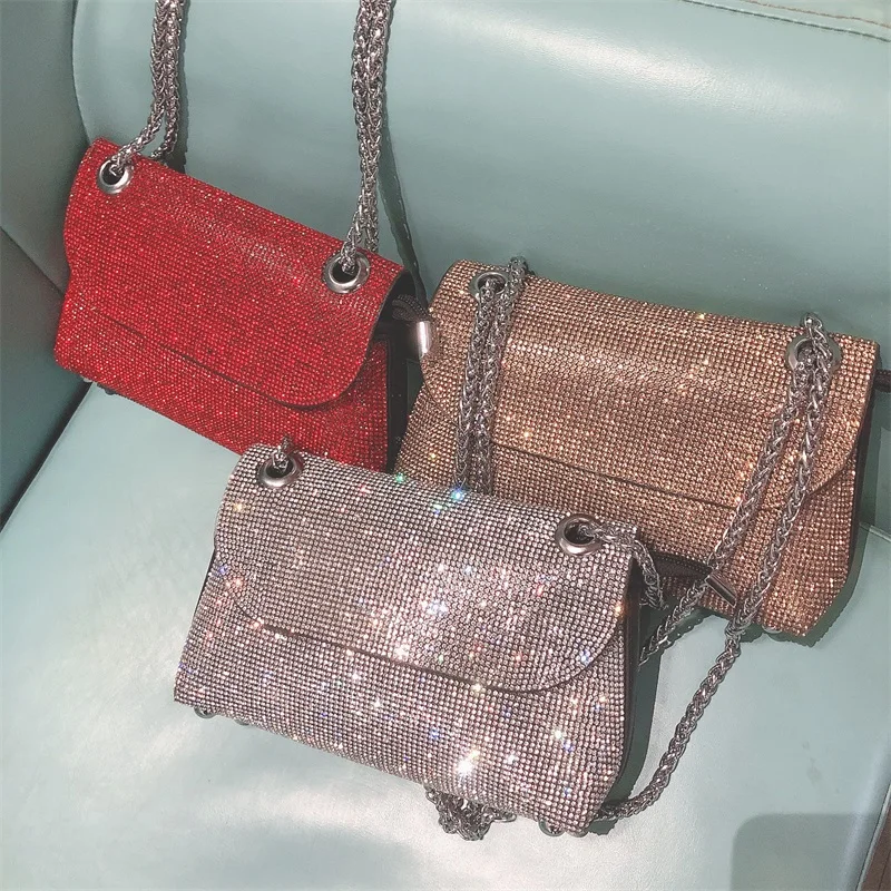 Bag female 2021 spring and summer new fashion rhinestone banquet bag diamond shoulder messenger bag female net red chain bag