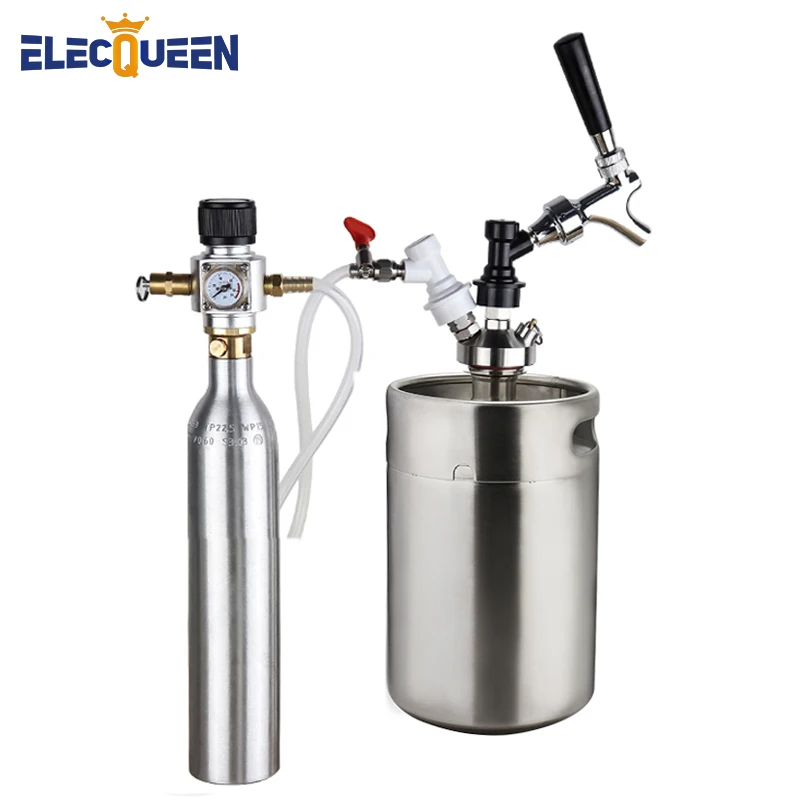 Keg na piwo 5l, pod ciśnieniem Mini malkontent zestaw z 90 PSI Co2 ładowarka i 0.6L Co2 butelka na napój gazowany cylindra, usa standardowy kranu dozownik piwa