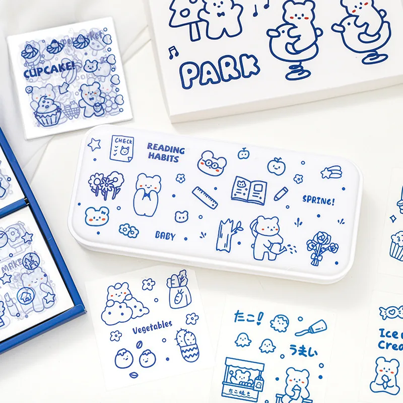 100 pcs/box Kawaii Bear Manor Series Journal Decorative PVC Stickers Scrapbooking Stick Label Diary Stationery Album Stickers