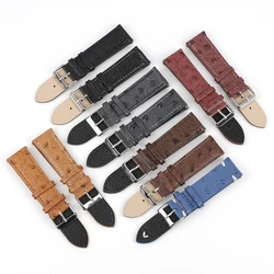 New Genuine Leather Retro Ostrich Pattern Watchbands18mm 20mm 22mm 24mm Black Coffee Brown Yellow Matte Leather Watch Strap