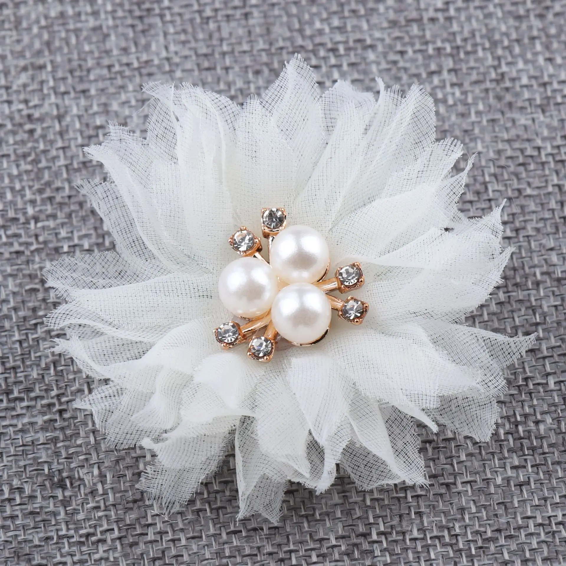 5 pcs 6cmThree pearl mesh gauze flowers For DIY Wedding Party Decorations Floral Wreath Scrapbook Craft