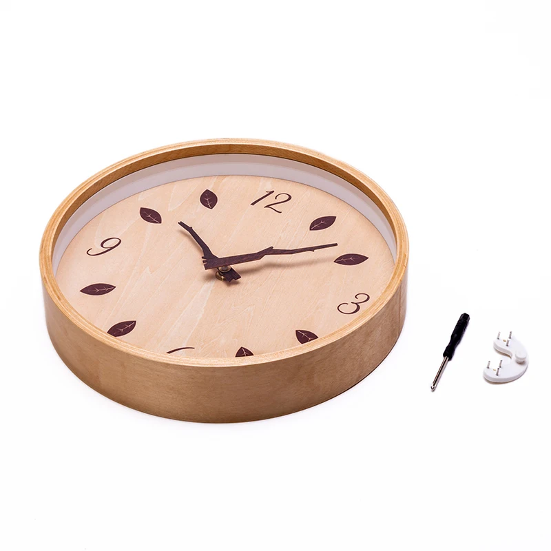 10 Inch Wood Wall Clock,Silent Non-Ticking Battery Operated Simple with Branch-Shaped Handsfor Living Room Bedroom Kids Room