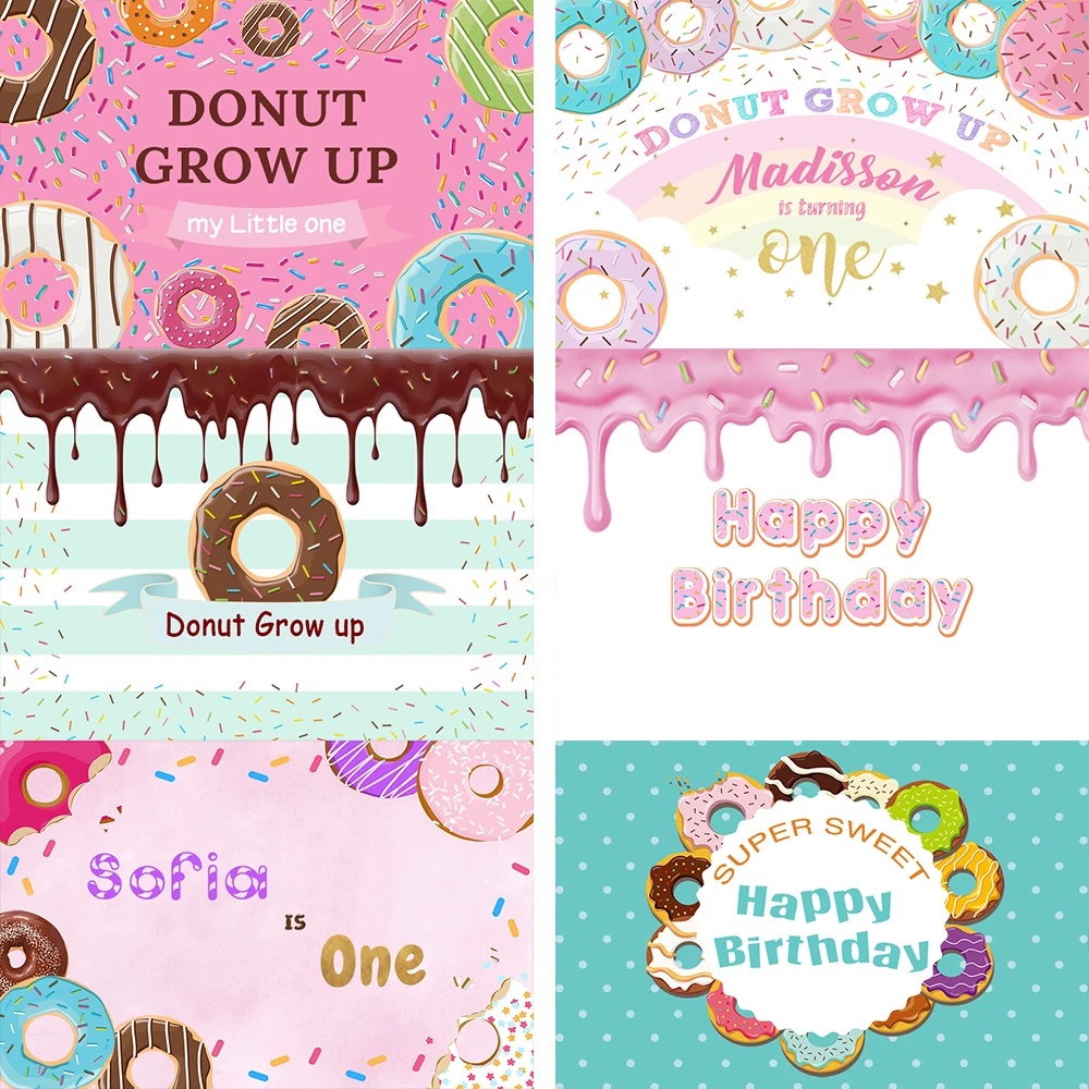 Donut Theme Photography Backdrops Happy Birthday Party Decor Banner Sweet Chocolate Girl Birthday Photo Studio Background Vinyl